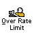 identical pixel art icons showing a figure with a white head and yellow body at a computer, each labeled 'Over Rate Limit' with a speech bubble reading 'DAMN!' in one instance