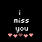 Pixelated text 'i miss you' with pink and brown heart symbols on black background, showing animation