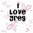 Pixelated text reads 'I love greg' and 'maha! Kita!!!' over pink heart patterns on a white background with gray corner.