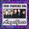 Four- of pixelated 'FAV POSTER (F:)' icons with 'AngelFace' text, featuring a group photo of five people in dark clothing against a light background, bordered by purple and blue pixelated patterns