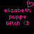 Pixelated pink text and symbols on black background: 'elizabeth' above 'puppe', then 'bitch <3', with a heart symbol at top center.