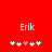 Red background with white text 'Erik' and five white plus signs below, one pink plus sign in the center, and a second pink plus sign shifting position between frames.
