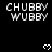 Pixelated text 'CHUBBY WUBBY' repeated across a black background with small heart symbols appearing in different positions.