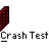 Animated contact sheet showing 14 sequential frames of a yellow stick figure character interacting with a red brick wall against gray background, each frame labeled "Crash Test" text below.
