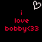 Pixelated red text on black background with white heart symbol above, displaying 'i love bobby(33' in two identical side-by-side sections.