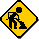 Yellow diamond-shaped warning signs with black stick figures performing construction tasks, arranged in a on gray background