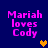 Pixelated text reads 'Mariah loves Cody' in pink on dark blue background with heart symbols changing color across frames.