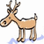 Pixelated 8-bit style deer with light brown body, dark brown antlers, and black outlines standing on a white background with blue pixelated ground.