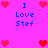 Pixelated icon with bright pink background displaying blue text "I Love Stef" surrounded by red heart symbols in various arrangements.