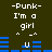 -Punk- I'm a girl text appears in white pixelated font on dark green background with blue audio waveforms and small white symbols below.