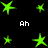 Green star-shaped icons and white text 'Ah' on a black background, with varying star sizes