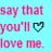 A 48x48 pixel animated contact sheet showing two frames of a text-based buddy icon with pink text and heart symbols on a light blue background.