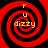 Four identical red and black spiral patterns with yellow text reading "u dizzy" arranged in a on a solid red background