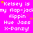 A bright pink background displays repeated text in white pixelated font with yellow and purple stars scattered throughout.