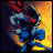 Pixelated anime-style character icon with dynamic pose and fiery background, paired with text on a black panel.