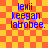 Blue text reading 'lewi keegan labrobee.' on a yellow and orange checkered background with pixelated animation effects.