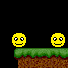 Animated sequence showing a yellow smiley face interacting with a red devil character on green platforms against black background.