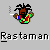 Pixelated character with dreadlocks, brown skin, and a beard wearing a red, green, yellow, and blue patterned shirt, holding two brown objects, with 'Rastaman' text below.