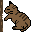 Pixelated brown tabby cat animation with striped pattern, black outline, and closed eyes in two frames showing slight pose change against gray background.