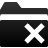 Black folder icon with white horizontal stripe and white X symbol on lower section, pixelated rendering.