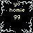 Black background with white pixelated border and central starburst pattern, yellow text 'yo homie gg' repeated in four quadrants.