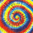 A static pixelated image with a spiral pattern of blended red, yellow, blue, and green hues forming concentric rings.