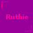 Static image with purple background, pink text repeating 'Ruthie', and scattered pink star shapes with dotted lines.