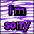 Pixelated purple text on a striped background reads 'I'm sorry but you hurt me too.' in two sections.