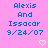 Pixelated blue text on pink background reads "Alexis And Issacar 9/24/07" with two white heart symbols below.