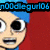 Pixelated cartoon character with blue hair and red background, showing three variations of mouth and text color changes.