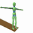 Animated contact sheet showing a green stick figure performing a sequence of acrobatic movements on and around brown rectangular platforms against white background.