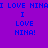 Purple background with blue text "I LOVE NINA!" arranged in a pattern, where some display the full phrase and others show partial segments