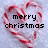 Pixelated heart-shaped candy cane with 'merry christmas' text in black block letters on a light blue background.