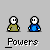 Pixel art character icons with green and blue outfits, yellow spark effects, red splatter, and 'Powers' text below each pair.