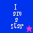 Four display "I am a star" text with pixelated font; two stars alternate between pink and blue in bottom-right corners of respective