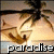A beach scene with palm trees and a bright sun, featuring the word 'paradise' in pixelated text across the bottom.
