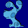 Four pixelated blue dog icons with darker spots on a solid dark blue background, each in distinct poses.