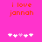 A bright pink background displays orange text reading 'i love jannah' above five pixelated hearts, with one heart changing color between two states.
