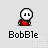 Pixelated character with white head and red torso in nine positions, each labeled 'Bobble' below