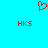 Red pixelated heart symbol above two red 'HKS' text blocks on solid cyan background.