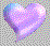 Three pixelated heart shapes in varying shades of blue and purple with gradient effects, displayed on a checkered background.