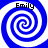 Four identical blue and white spiral patterns arranged in a , each with the text 'Emily' in black above the spiral