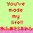 Red pixelated text on a light green background with pink decorative borders, repeated across multiple