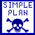 Pixel art with blue-bordered showing 'SIMPLE PLAN' text, skull symbol, and multiple 'ROCK on!' variations alongside a character holding a guitar