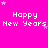 Pixelated text 'Happy New Years' repeated across a bright pink background with scattered white stars.