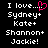 Black background with white pixelated text listing names and a pink heart symbol, showing two states of the same icon.