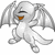Pixelated gray cartoon dragon with orange mouth, closed eye, and outstretched wings on white background.