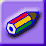 Two pixelated cylindrical objects with rainbow stripes on purple and green backgrounds, one showing red-yellow-green bands, the other cyan-blue-pink bands.