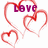 Red heart outlines with purple text 'love', 'can', and 'hurt' on white background; gray rectangle in bottom-right corner.