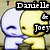 Pixelated cartoon figures in a group hug with text overlays reading Danielle & Joey and This is love.